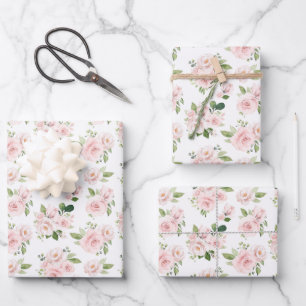 Rosa Blume, rosa Rosen, Aquarellfarben-Blume Geschenkpapier Set