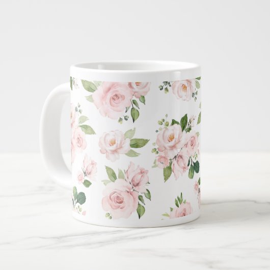 Rosa Blume, rosa Rosen, Aquarellfarben-Blume Jumbo-Tasse (Vorderseite Links)