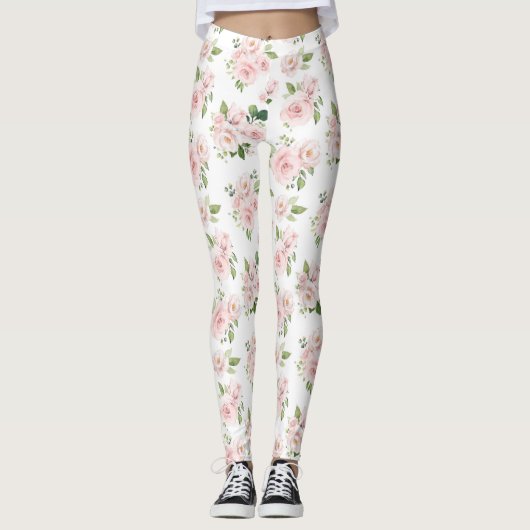 Rosa Blume, rosa Rosen, Aquarellfarben-Blume Leggings (Vorderseite)