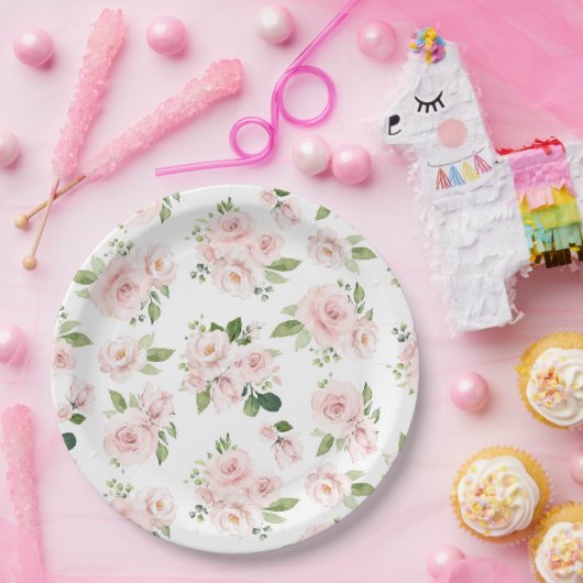 Rosa Blume, rosa Rosen, Aquarellfarben-Blume Pappteller (Party)