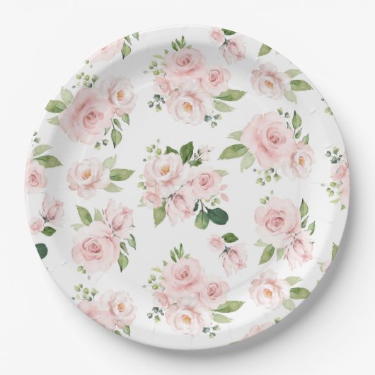 Rosa Blume, rosa Rosen, Aquarellfarben-Blume Pappteller (Vorderseite)