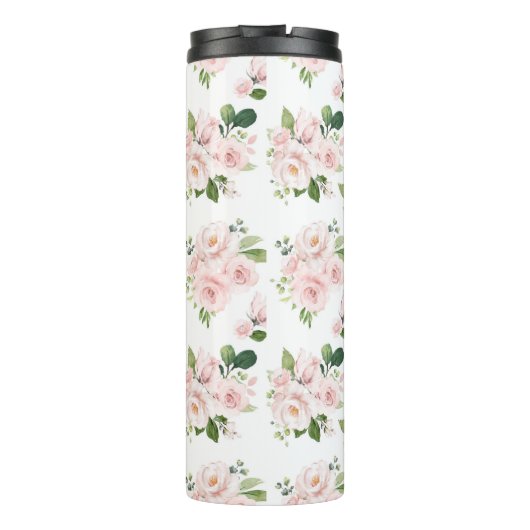 Rosa Blume, rosa Rosen, Aquarellfarben-Blume Thermosbecher (Rückseite)