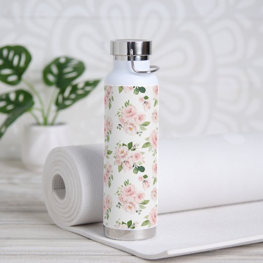 Rosa Blume, rosa Rosen, Aquarellfarben-Blume Trinkflasche (Yoga)
