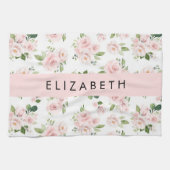 Rosa Blume, Rose, Aquarell-Blume, Ihr Name Geschirrtuch (Horizontal)