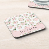 Rosa Blume, Rose, Aquarell-Blume, Ihr Name Getränkeuntersetzer (Linke Seite)