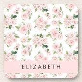 Rosa Blume, Rose, Aquarell-Blume, Ihr Name Getränkeuntersetzer (Vorderseite)