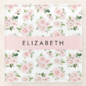 Rosa Blume, Rose, Aquarell-Blume, Ihr Name Glasuntersetzer (Vorderseite)