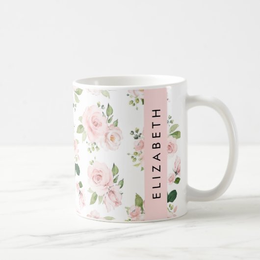 Rosa Blume, Rose, Aquarell-Blume, Ihr Name Kaffeetasse (Rechts)