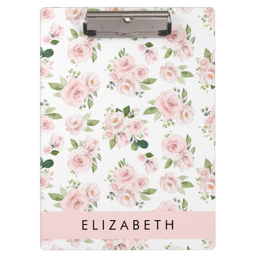 Rosa Blume, Rose, Aquarell-Blume, Ihr Name Klemmbrett (Vorderseite)