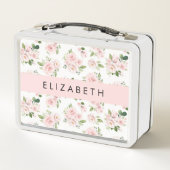 Rosa Blume, Rose, Aquarell-Blume, Ihr Name Metall Brotdose (Rückseite)