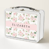 Rosa Blume, Rose, Aquarell-Blume, Ihr Name Metall Brotdose (Vorderseite)