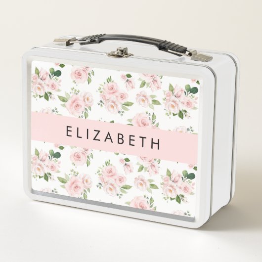 Rosa Blume, Rose, Aquarell-Blume, Ihr Name Metall Brotdose (Vorderseite)