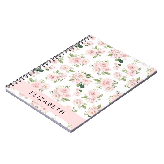 Rosa Blume, Rose, Aquarell-Blume, Ihr Name Notizblock (Linke Seite)