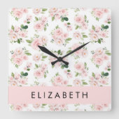 Rosa Blume, Rose, Aquarell-Blume, Ihr Name Quadratische Wanduhr (Vorderseite)
