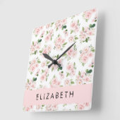 Rosa Blume, Rose, Aquarell-Blume, Ihr Name Quadratische Wanduhr (Winkel)