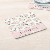 Rosa Blume, Rose, Aquarell-Blume, Ihr Name Rechteckiger Pappuntersetzer (angewinkelt)