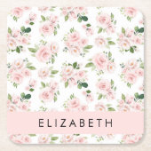 Rosa Blume, Rose, Aquarell-Blume, Ihr Name Rechteckiger Pappuntersetzer (Vorderseite)