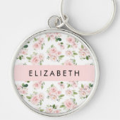 Rosa Blume, Rose, Aquarell-Blume, Ihr Name Schlüsselanhänger (Vorne)