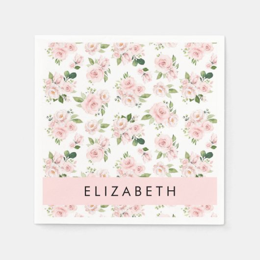 Rosa Blume, Rose, Aquarell-Blume, Ihr Name Serviette (Vorderseite)