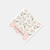 Rosa Blume, Rose, Aquarell-Blume, Ihr Name Serviette (Ecke)