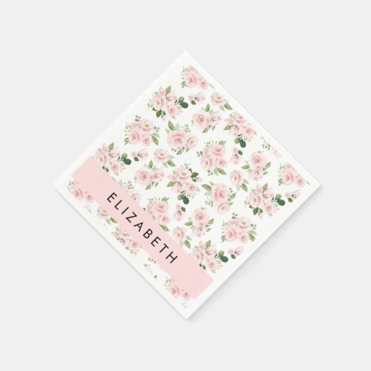 Rosa Blume, Rose, Aquarell-Blume, Ihr Name Serviette (Ecke)