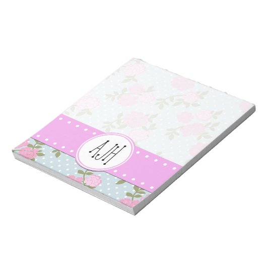 Rosa Blume, Rose, Aquarellfarben, Blume, Monogramm Notizblock (Rotiert)