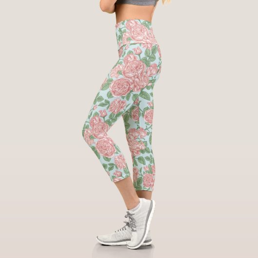 Rosa Blume Rose Garten Bouquet Muster Capri Leggings (Links)