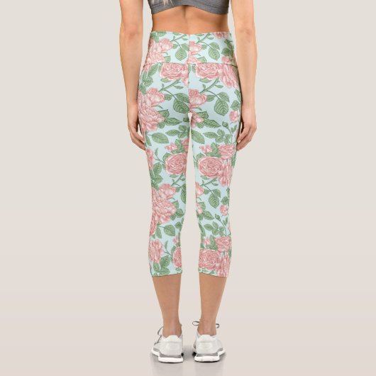 Rosa Blume Rose Garten Bouquet Muster Capri Leggings (Rückseite)