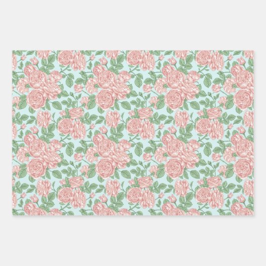 Rosa Blume Rose Garten Bouquet Muster Geschenkpapier Set (Vorderseite)