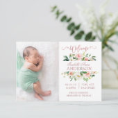 Rosa Blume Rose Gold Foto Geburtsankündigung Ankündigung (Stehend Vorderseite)