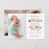 Rosa Blume Rose Gold Foto Geburtsankündigung Ankündigung (Vorne/Hinten)