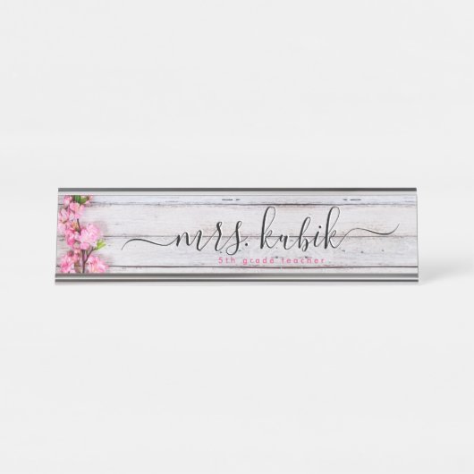 Rosa Blume Rose Gold Lehrer Schreibtisch Namenssch Schreibtischnamensplakette (Vorderseite )