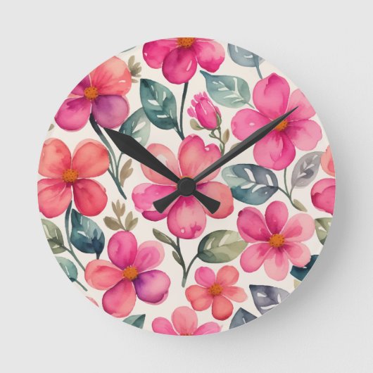 Rosa Blume Runde Wanduhr (Vorderseite)