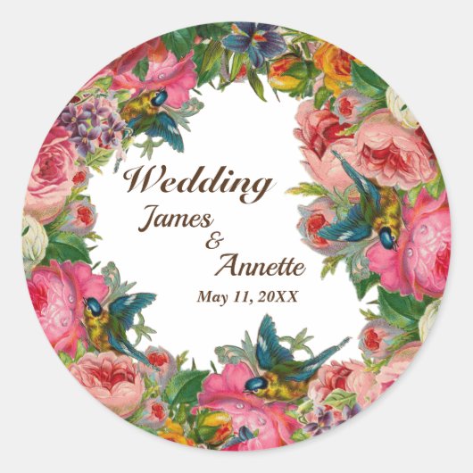 Rosa Blume Runder Aufkleber (Vorderseite)