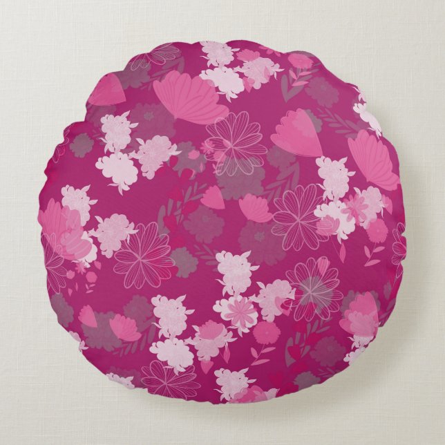 rosa Blume Rundes Kissen (Vorderseite)