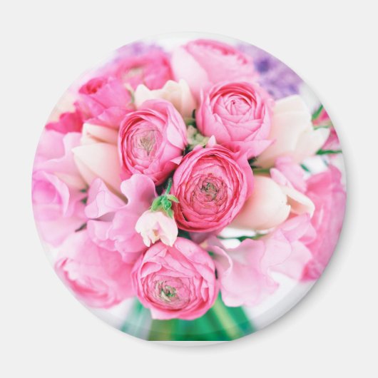Rosa Blume Rundmagnet Magnet (Vorne)