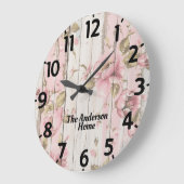 Rosa Blume Rustikal Große Wanduhr (Winkel)