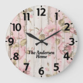 Rosa Blume Rustikal Große Wanduhr (Vorderseite)