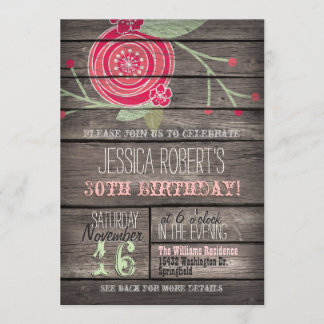 Rosa Blume, Rustikales Land 30. Geburtstag Party Einladung