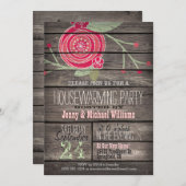 Rosa Blume Rustikales Party für Holzhäuser Einladung (Vorne/Hinten)