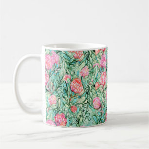 Rosa Blume, Salbei grün, nahtlos. Kaffeetasse