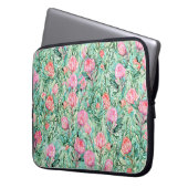 Rosa Blume, Salbei grün, nahtlos. Laptopschutzhülle (Vorderseite Links)