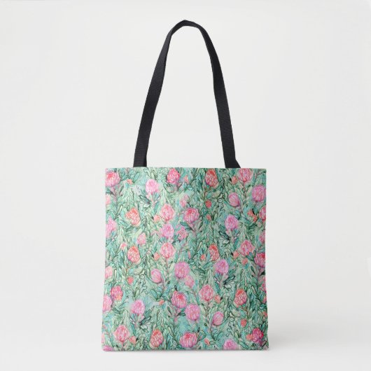 Rosa Blume, Salbei grün, nahtlos. Tasche (Vorderseite)