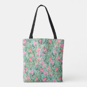 Rosa Blume, Salbei grün, nahtlos. Tasche (Rückseite)