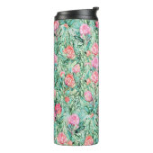 Rosa Blume, Salbei grün, nahtlos. Thermosbecher (Nach links gedreht)