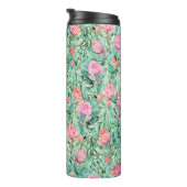 Rosa Blume, Salbei grün, nahtlos. Thermosbecher (Nach rechts gedreht)