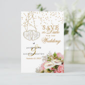 Rosa Blume Save the Date (Stehend Vorderseite)