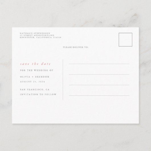 Rosa Blume Save the Date Ankündigungspostkarte (Rückseite)