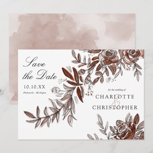 Rosa Blume Save the Date Einladung (Vorne/Hinten)