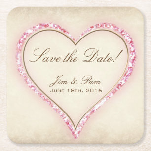 Rosa Blume Save the Date Herz Rechteckiger Pappuntersetzer
